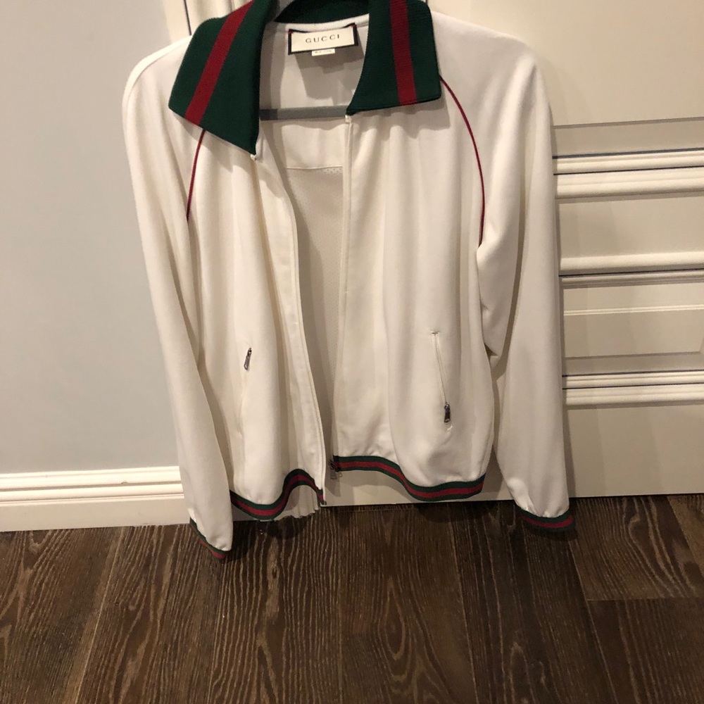 Gucci track jacket. White w red and green collars.